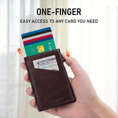 ALLANSING Slim Leather Wallet RFID Blocking Pop Up Card Holder