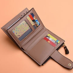 Men's Zipper Card Holder Short Wallet ID Window Hasp Leather