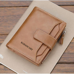 Men's Zipper Card Holder Short Wallet ID Window Hasp Leather