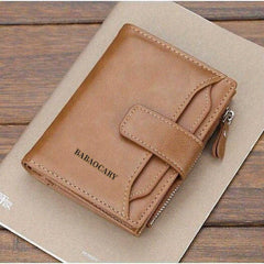 Men's Zipper Card Holder Short Wallet ID Window Hasp Leather