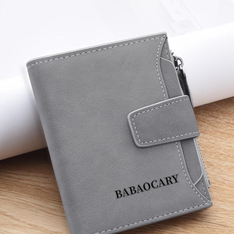 Men's Zipper Card Holder Short Wallet ID Window Hasp Leather