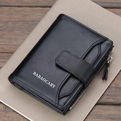 Men's Zipper Card Holder Short Wallet ID Window Hasp Leather