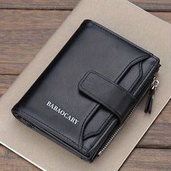 Men's Zipper Card Holder Short Wallet ID Window Hasp Leather