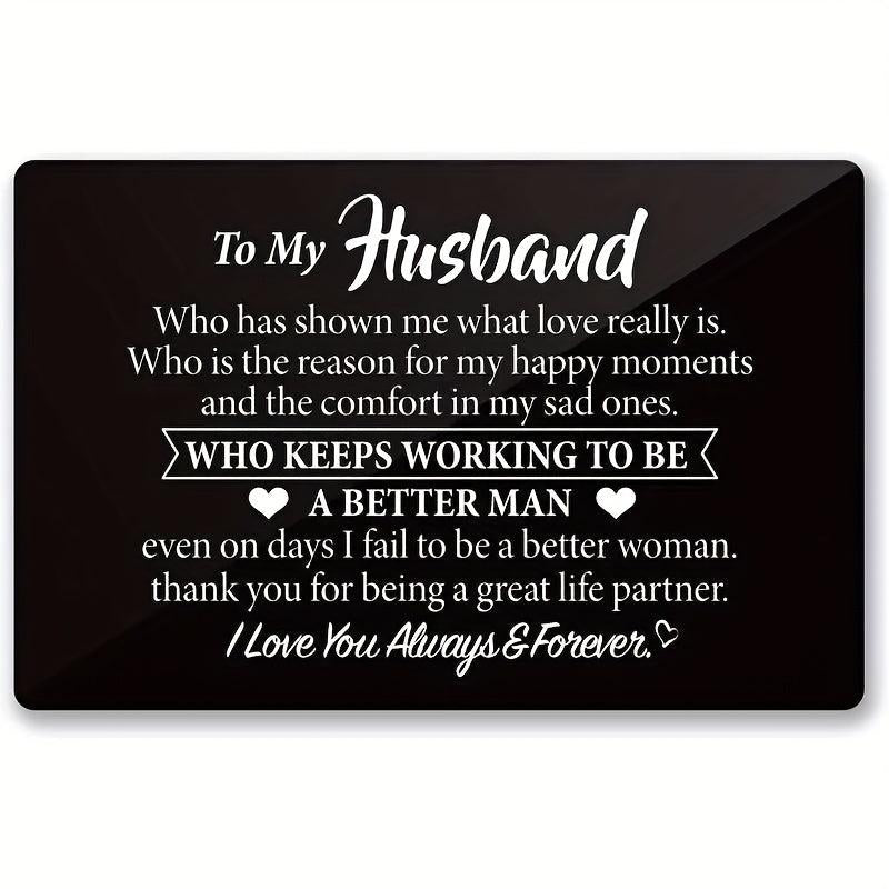 Engraved Aluminum Wallet Insert Card for Husband - Love Note from Wife