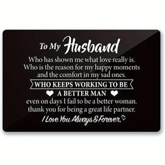 Engraved Aluminum Wallet Insert Card for Husband - Love Note from Wife