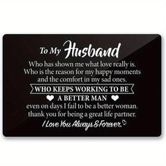 Engraved Aluminum Wallet Insert Card for Husband - Love Note from Wife