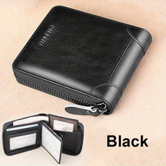 RFID Blocking Bifold Zipper Wallet Top Layer Cowhide ID Credit Card Coin Bag