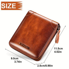 RFID Blocking Bifold Zipper Wallet Top Layer Cowhide ID Credit Card Coin Bag