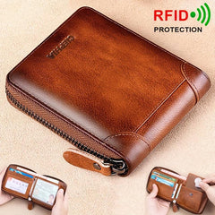 RFID Blocking Bifold Zipper Wallet Top Layer Cowhide ID Credit Card Coin Bag