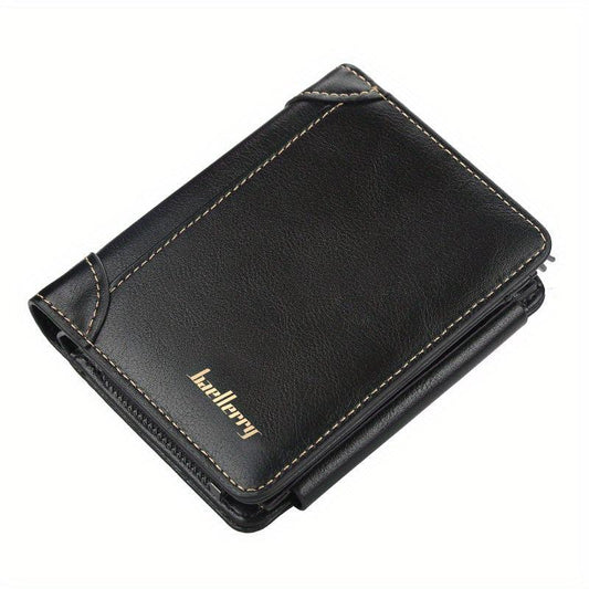 Vintage PU Leather Trifold Wallet Zipper Coin Pocket