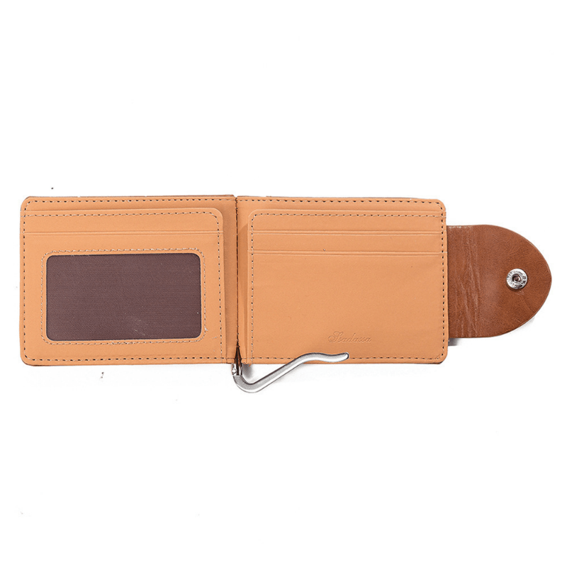 Men's Vintage PU Leather Buckle Wallet Zipper Coin Pocket Money Clip