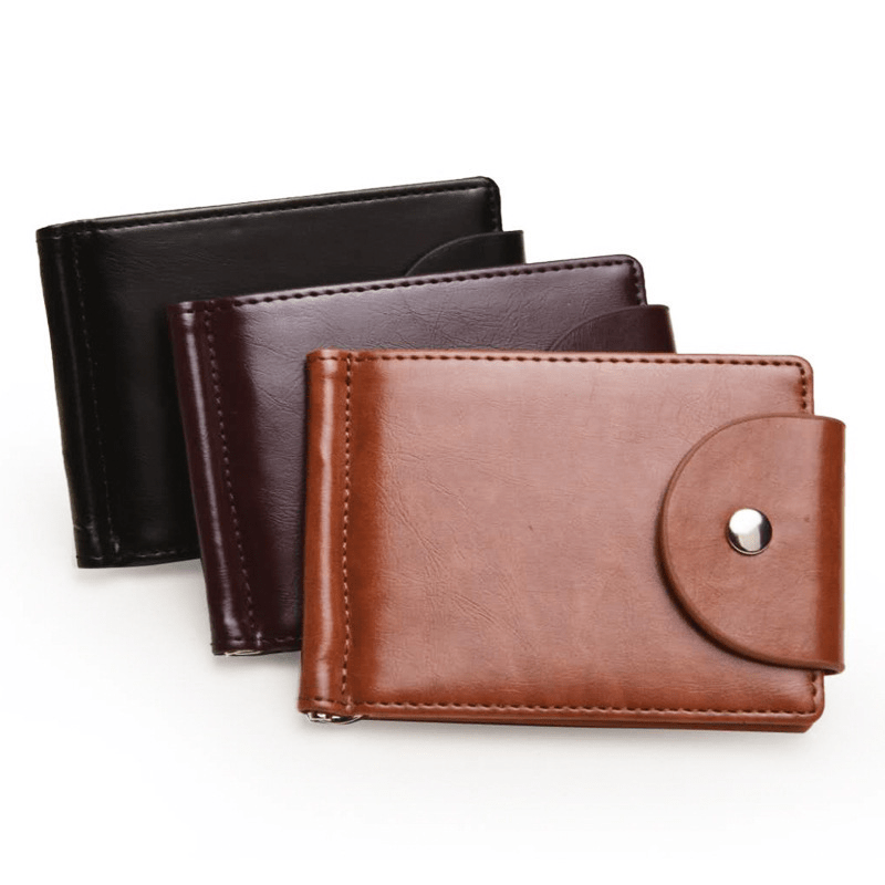 Men's Vintage PU Leather Buckle Wallet Zipper Coin Pocket Money Clip