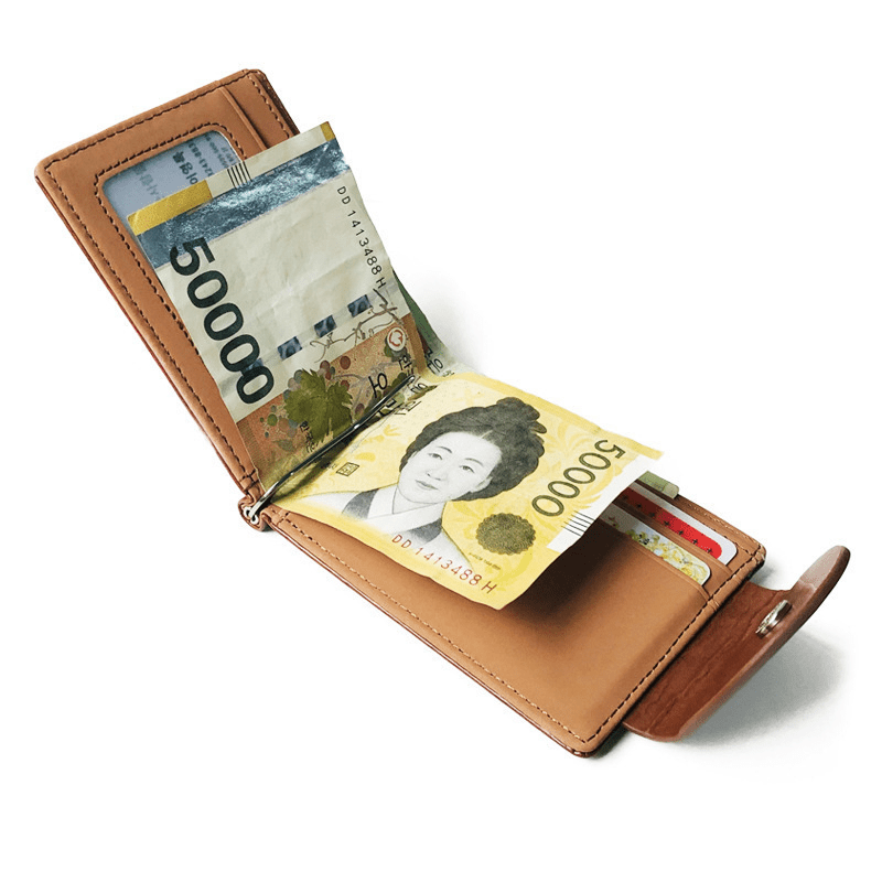 Men's Vintage PU Leather Buckle Wallet Zipper Coin Pocket Money Clip