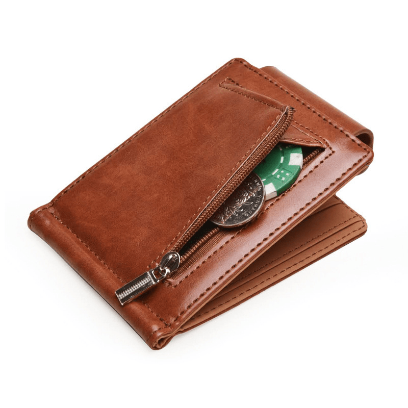 Men's Vintage PU Leather Buckle Wallet Zipper Coin Pocket Money Clip