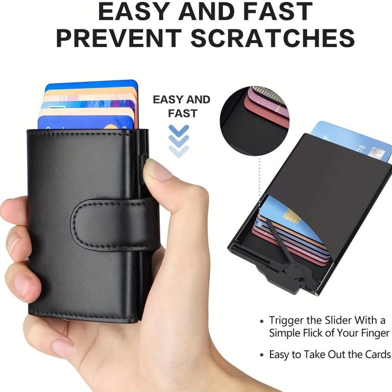 Men's Retro Leather RFID Wallet Aluminum Alloy Card Holder Slim