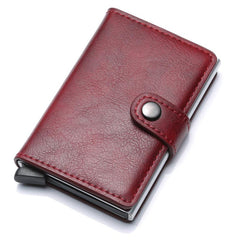 PU Aluminum Alloy Card Holder RFID Mini Wallet with Automatic Card Outlet