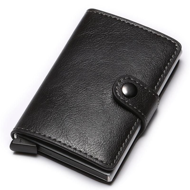 PU Aluminum Alloy Card Holder RFID Mini Wallet with Automatic Card Outlet