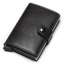 PU Aluminum Alloy Card Holder RFID Mini Wallet with Automatic Card Outlet