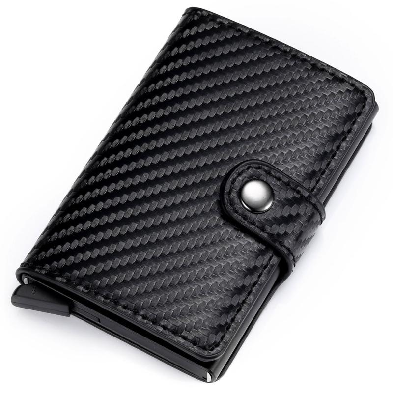 PU Aluminum Alloy Card Holder RFID Mini Wallet with Automatic Card Outlet