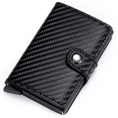 PU Aluminum Alloy Card Holder RFID Mini Wallet with Automatic Card Outlet