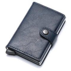 PU Aluminum Alloy Card Holder RFID Mini Wallet with Automatic Card Outlet