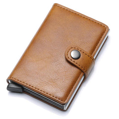 PU Aluminum Alloy Card Holder RFID Mini Wallet with Automatic Card Outlet