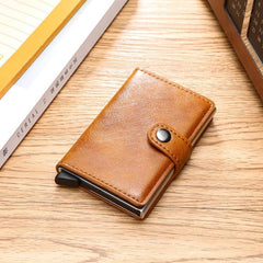 PU Aluminum Alloy Card Holder RFID Mini Wallet with Automatic Card Outlet