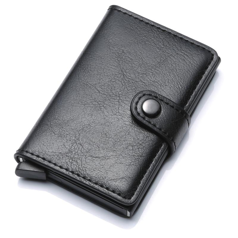 PU Aluminum Alloy Card Holder RFID Mini Wallet with Automatic Card Outlet