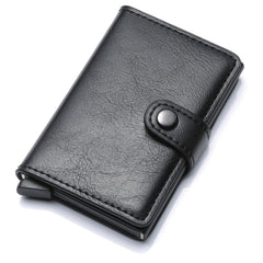 PU Aluminum Alloy Card Holder RFID Mini Wallet with Automatic Card Outlet