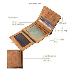 Men's Short Frosted Leather Wallet Retro Three-fold Vertical Money Clip