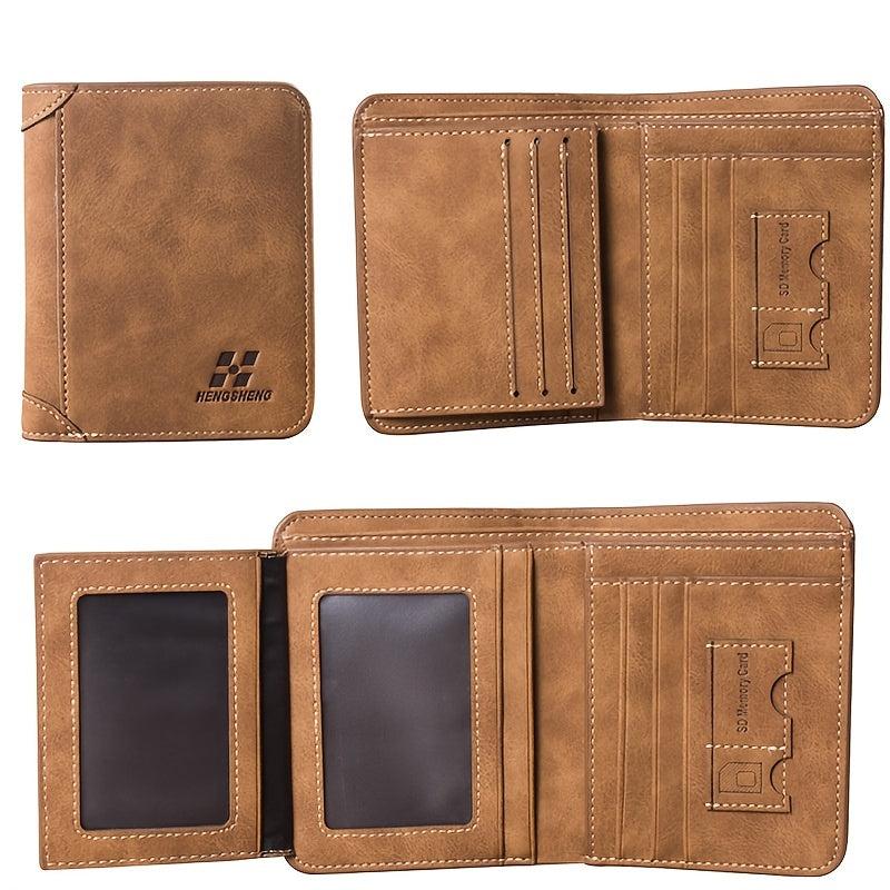 Men's Short Frosted Leather Wallet Retro Three-fold Vertical Money Clip
