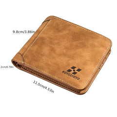 Men's Short Frosted Leather Wallet Retro Three-fold Vertical Money Clip