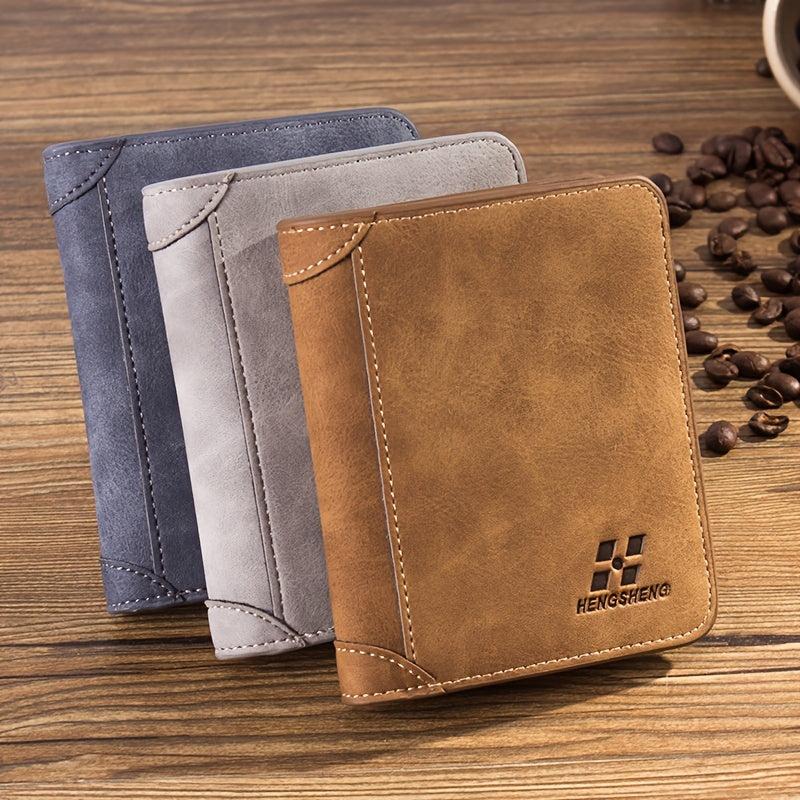 Men's Short Frosted Leather Wallet Retro Three-fold Vertical Money Clip