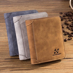 Men's Short Frosted Leather Wallet Retro Three-fold Vertical Money Clip