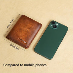 Men's RFID Blocking Leather Wallet Vintage Bifold with ID Window
