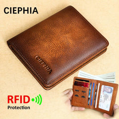 Men's RFID Blocking Leather Wallet Vintage Bifold with ID Window