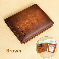 Men's RFID Blocking Leather Wallet Vintage Bifold with ID Window
