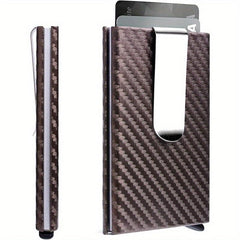 Carbon Fiber Pop Up Wallet RFID Blocking Ultra Thin Minimalist Metal Wallet
