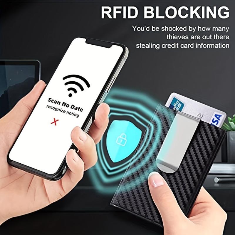 Carbon Fiber Pop Up Wallet RFID Blocking Ultra Thin Minimalist Metal Wallet