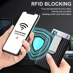 Carbon Fiber Pop Up Wallet RFID Blocking Ultra Thin Minimalist Metal Wallet