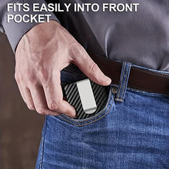 Carbon Fiber Pop Up Wallet RFID Blocking Ultra Thin Minimalist Metal Wallet