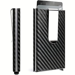 Carbon Fiber Pop Up Wallet RFID Blocking Ultra Thin Minimalist Metal Wallet