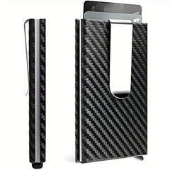Carbon Fiber Pop Up Wallet RFID Blocking Ultra Thin Minimalist Metal Wallet