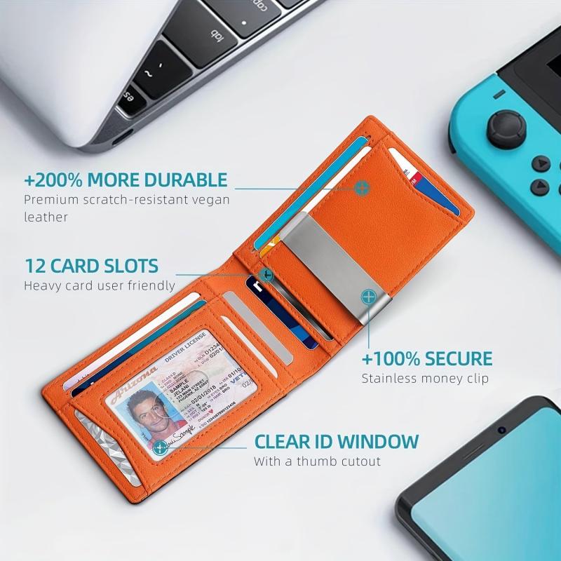Men's RFID Blocking Wallet Slim Front Pocket Money Clip