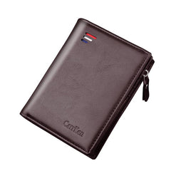 Men's Zipper Leather Wallet Vertical Snap Coin Holder
