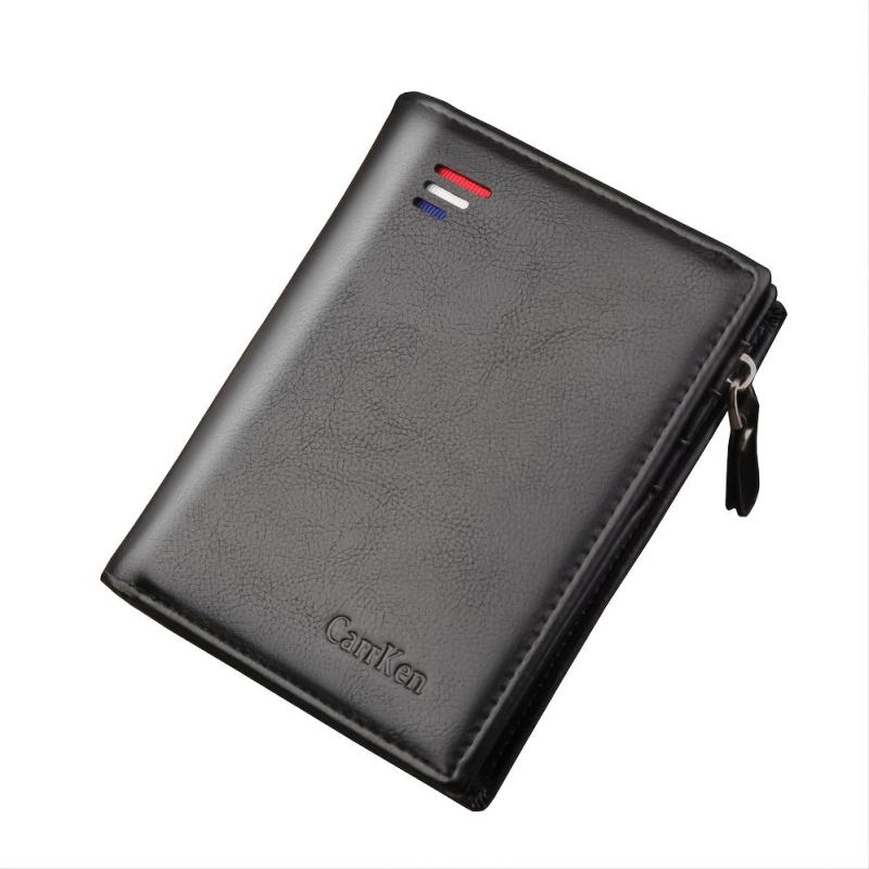 Men's Zipper Leather Wallet Vertical Snap Coin Holder