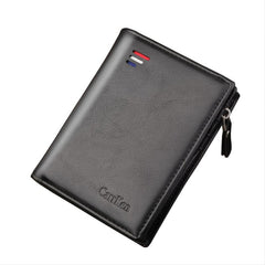 Men's Zipper Leather Wallet Vertical Snap Coin Holder