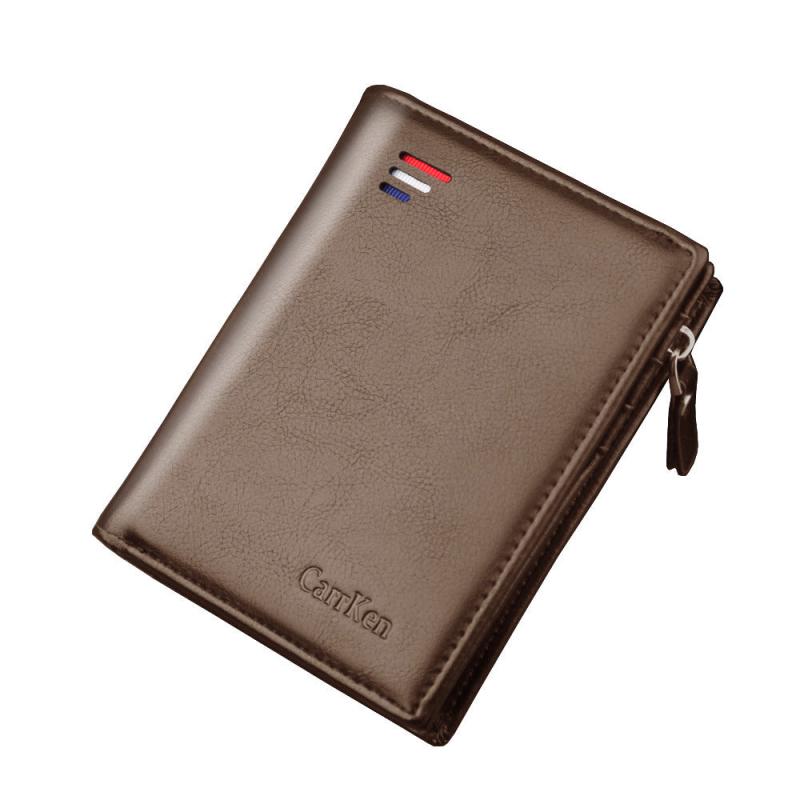 Men's Zipper Leather Wallet Vertical Snap Coin Holder