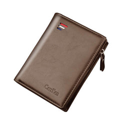 Men's Zipper Leather Wallet Vertical Snap Coin Holder