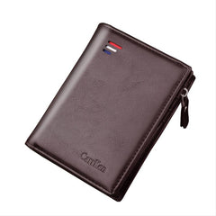 Men's Zipper Leather Wallet Vertical Snap Coin Holder